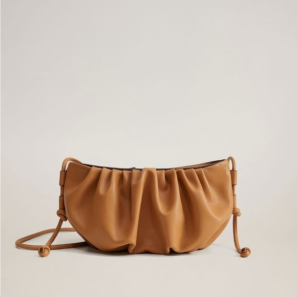 Mango Handbags - Mango Pleated Volume Tan Ruched Crossbody Bag